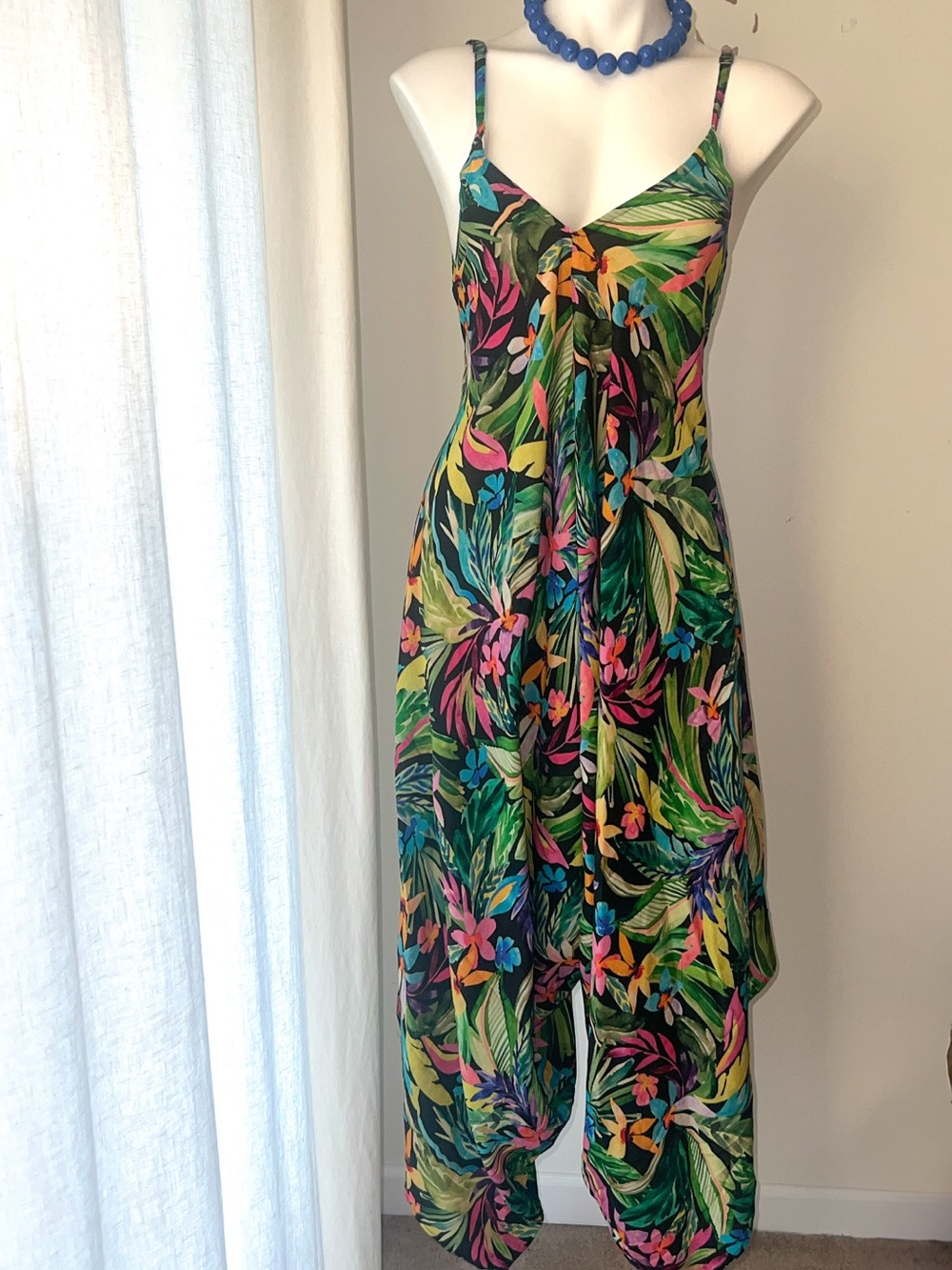VINTAGE Tropical Print Jumpsuit OS EUC (new) Wide Leg One piece RARE